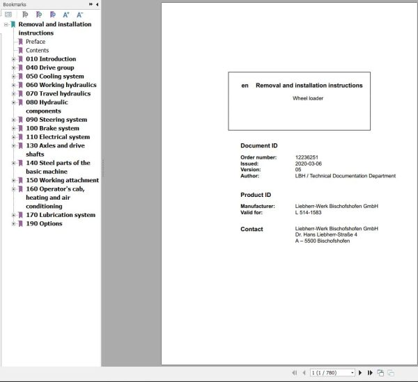 Liebherr Wheel Loader L514 1583 Removal And Installation Instructions 12236251 1