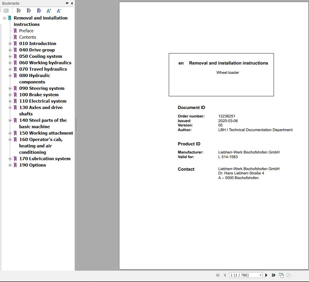 Liebherr Wheel Loader L514 1583 Removal And Installation Instructions 12236251 1