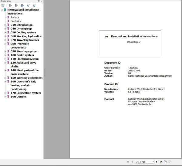 Liebherr Wheel Loader L518 1655 Removal And Installation Instructions 12236253 1