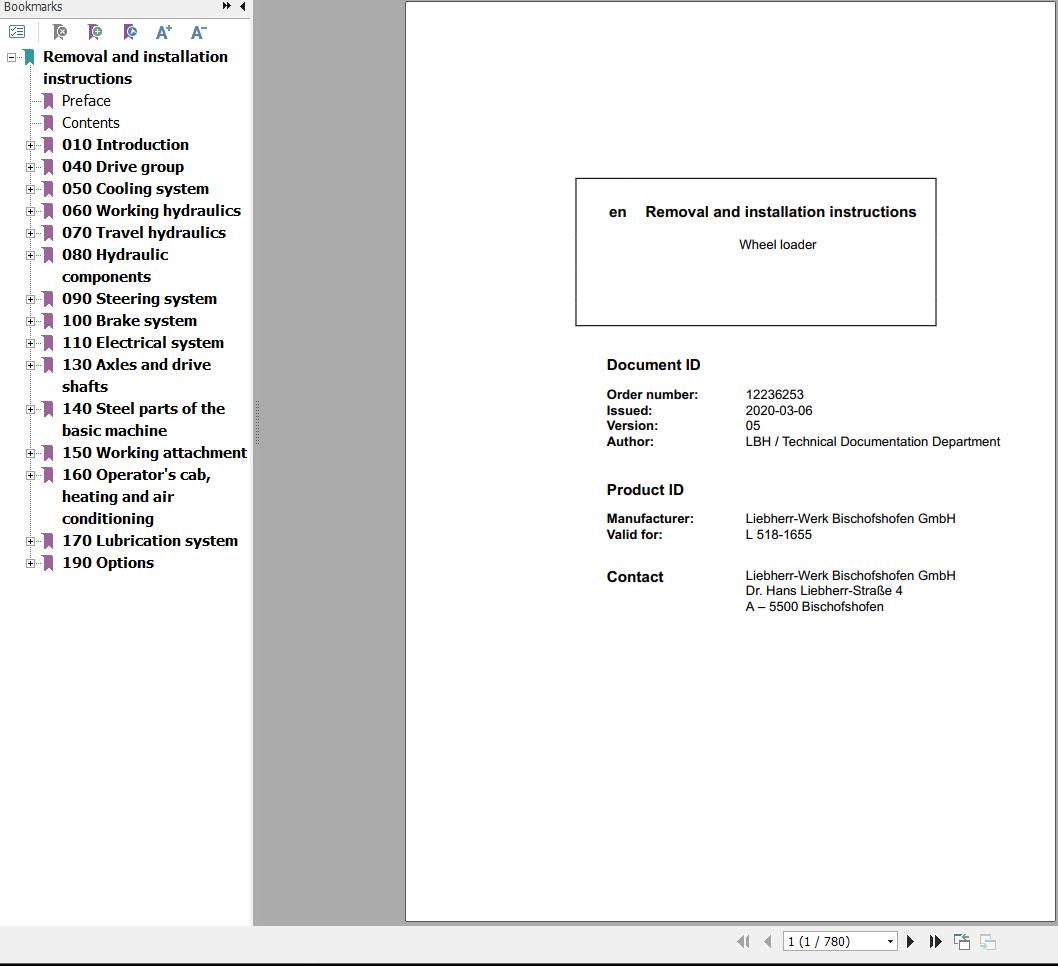 Liebherr Wheel Loader L518 1655 Removal And Installation Instructions 12236253 1
