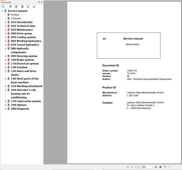 Liebherr Wheel Loader L524 1266 Service Manual 11657119 1