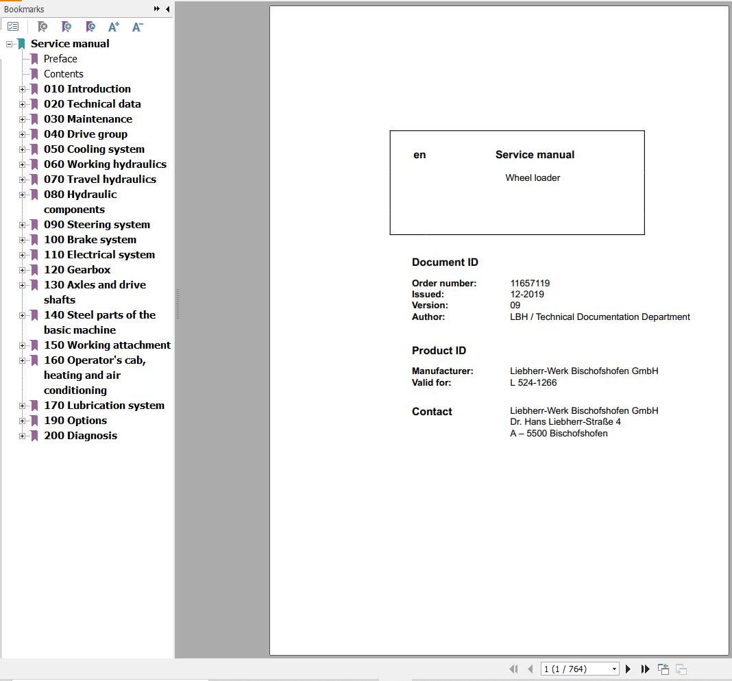 Liebherr Wheel Loader L524 1266 Service Manual 11657119 1