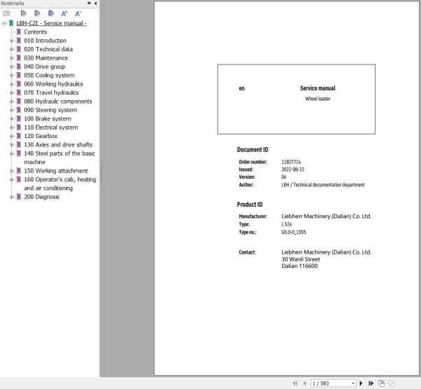 Liebherr Wheel Loader L524 G5.0 D 1355 Service Manual 11827714 1