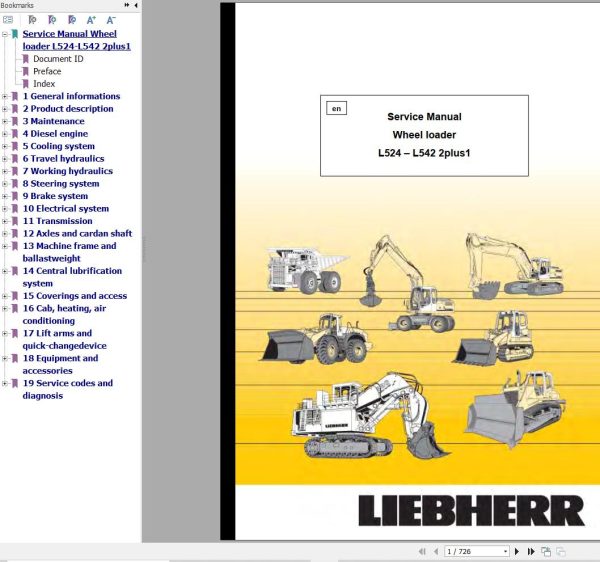 Liebherr Wheel Loader L524 to L542 2plus1 Service Manual 10411314 1