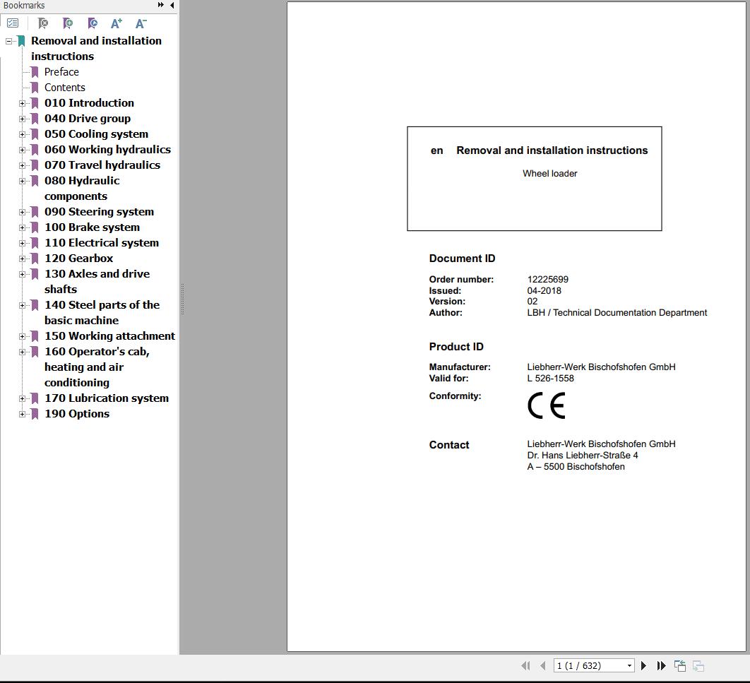 Liebherr Wheel Loader L526 1558 Removal And Installation Instructions 12225699 1