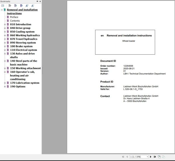 Liebherr Wheel Loader L526 G6.1 D 1753 Removal And Installation Instructions 12264006 1