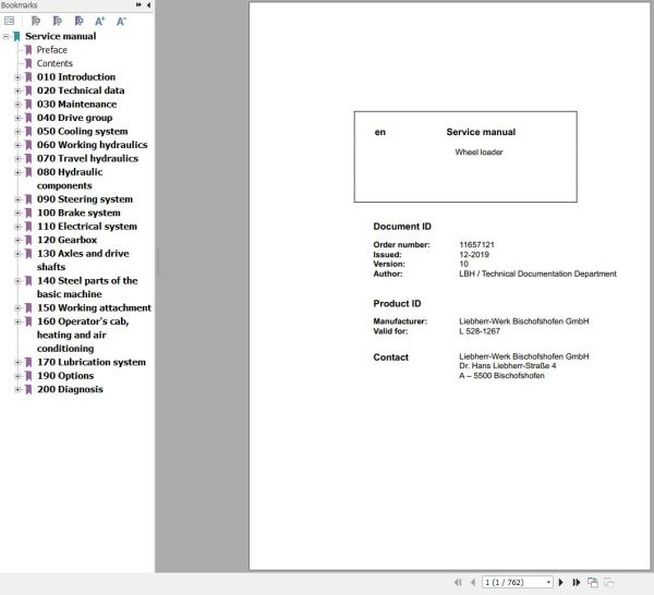 Liebherr Wheel Loader L528 1267 Service Manual 11657121 1