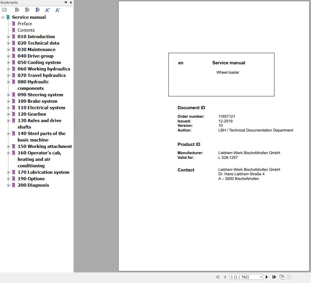 Liebherr Wheel Loader L528 1267 Service Manual 11657121 1