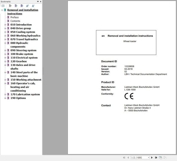 Liebherr Wheel Loader L538 1559 Removal And Installation Instructions 12226838 1