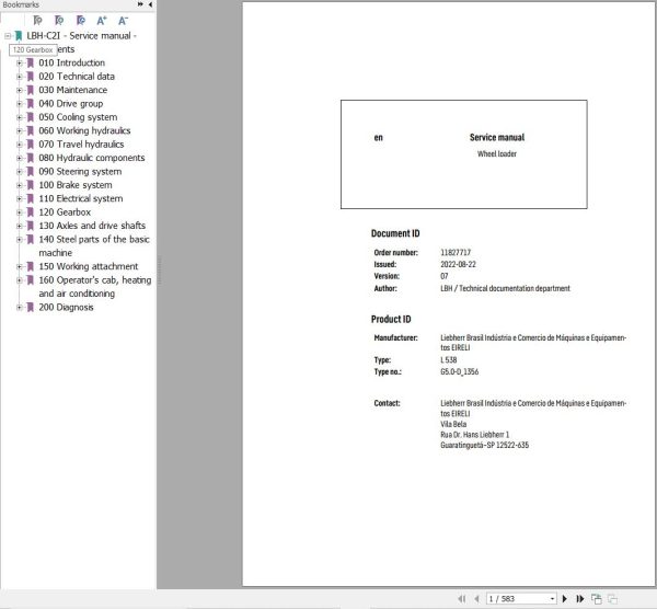 Liebherr Wheel Loader L538 G5.0 D 1356 Service Manual 11827717 1