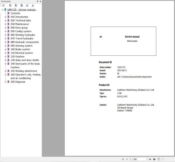 Liebherr Wheel Loader L538 G5.0 D 1493 Service Manual 11827719 1