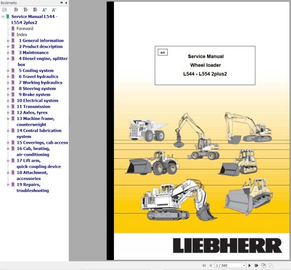 Liebherr Wheel Loader L544 L554 2plus2 Service Manual 10022903 1