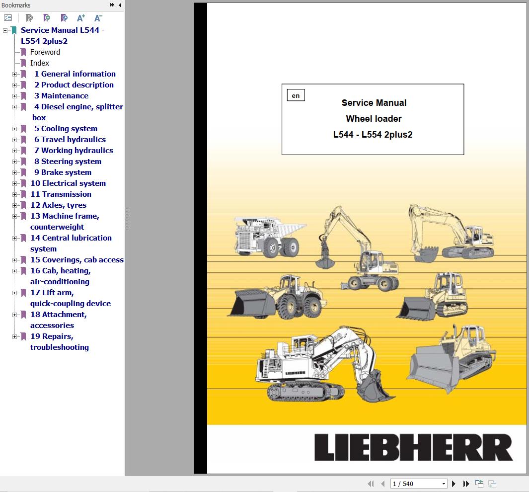 Liebherr Wheel Loader L544 L554 2plus2 Service Manual 10022903 1