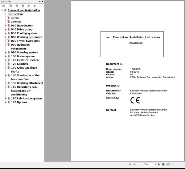 Liebherr Wheel Loader L546 1560 Removal And Installation Instructions 12226335 1