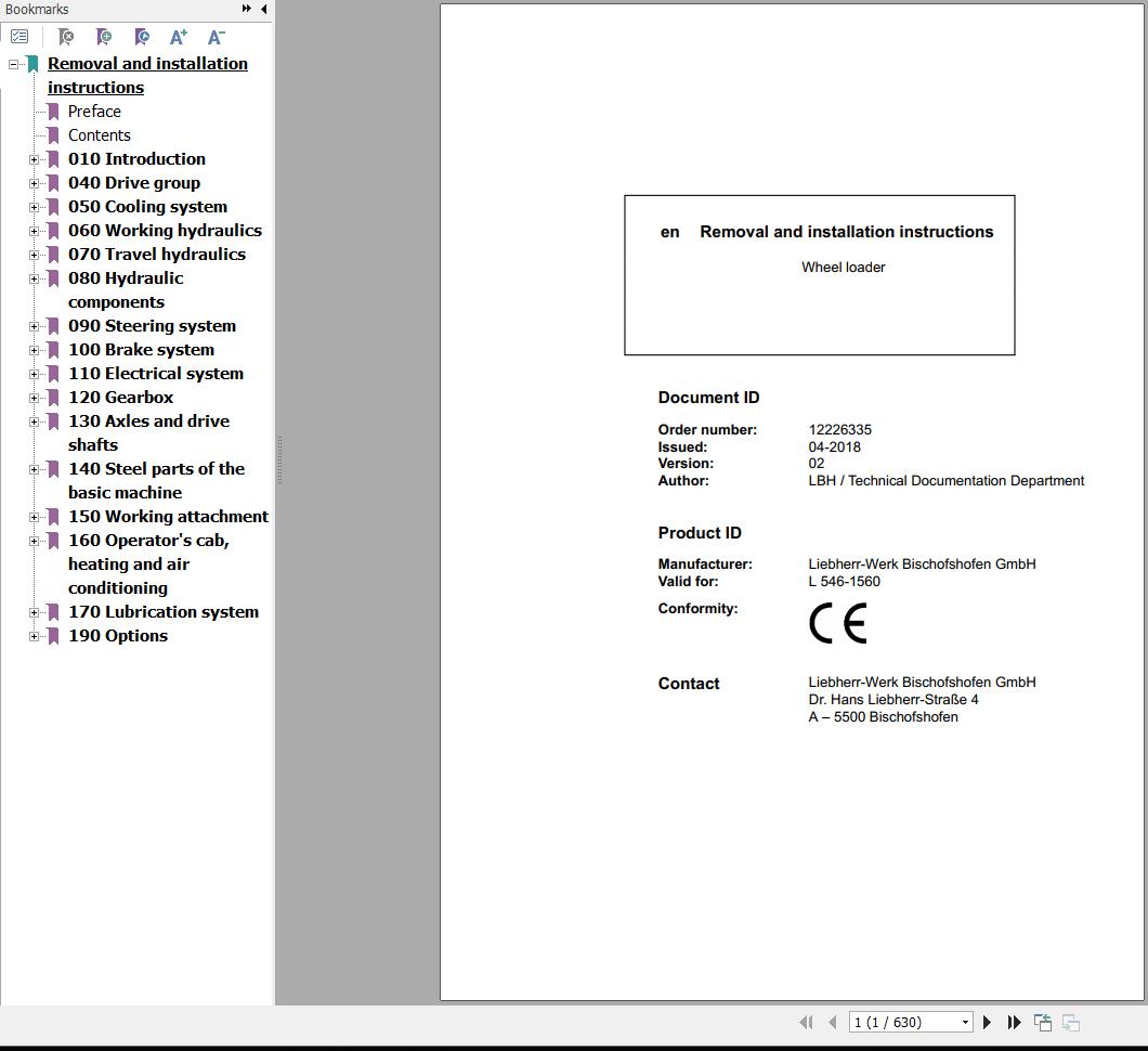 Liebherr Wheel Loader L546 1560 Removal And Installation Instructions 12226335 1