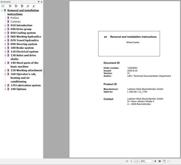 Liebherr Wheel Loader L546 G6.1 D 1755 Removal And Installation Instructions 12264503 1