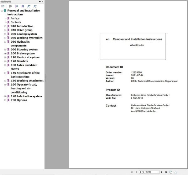 Liebherr Wheel Loader L550 1214 Removal And Installation Instructions 12225698 1
