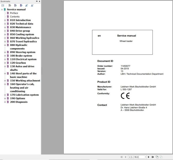 Liebherr Wheel Loader L550 1287 Service Manual 11450077 1