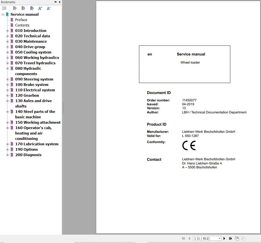 Liebherr Wheel Loader L550 1287 Service Manual 11450077 1