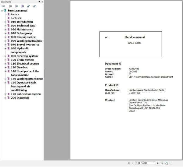 Liebherr Wheel Loader L550 1839 Service Manual 12242499 1