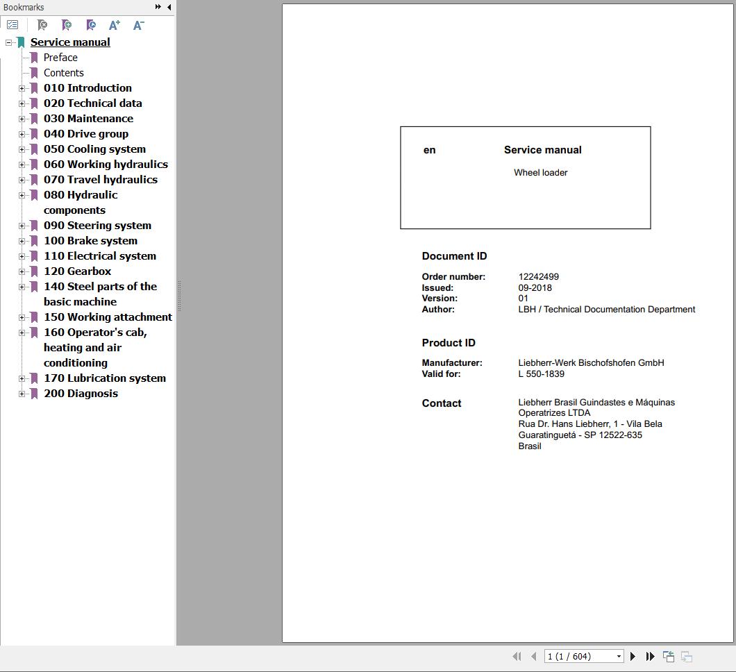 Liebherr Wheel Loader L550 1839 Service Manual 12242499 1