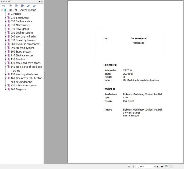 Liebherr Wheel Loader L550 G5.0 D 1562 Service Manual 11827720 1