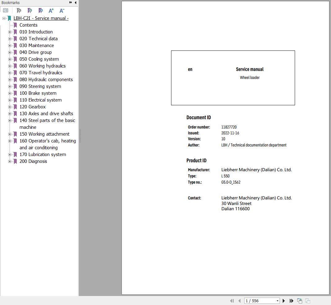Liebherr Wheel Loader L550 G5.0 D 1562 Service Manual 11827720 1