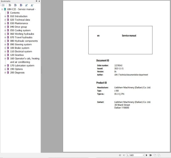 Liebherr Wheel Loader L550 G5.1 D 1796 Service Manual 12278343 1
