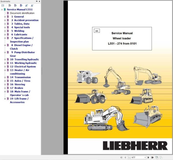 Liebherr Wheel Loader L551 274 Service Manual 8145009 1