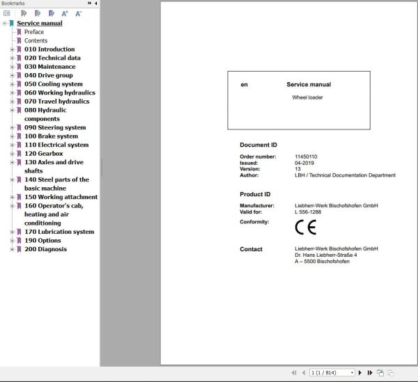 Liebherr Wheel Loader L556 1288 Service Manual 11450110 1