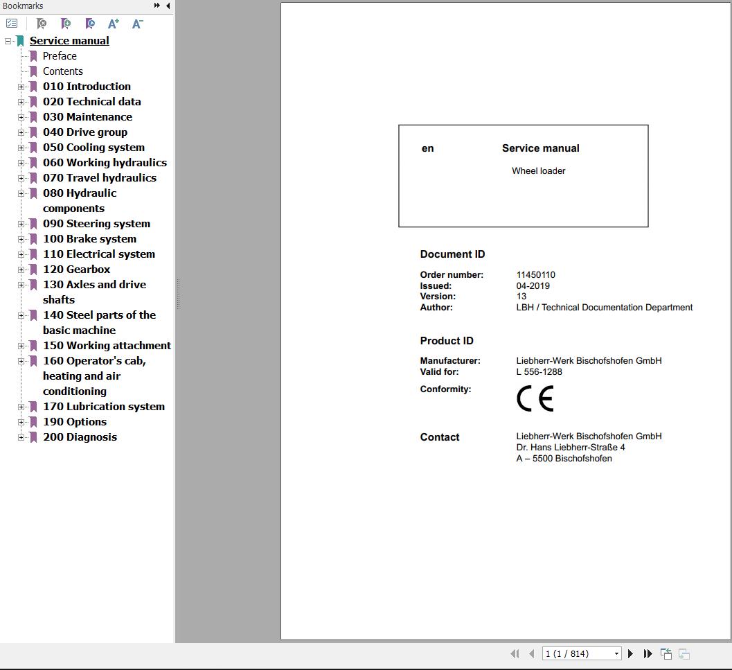 Liebherr Wheel Loader L556 1288 Service Manual 11450110 1