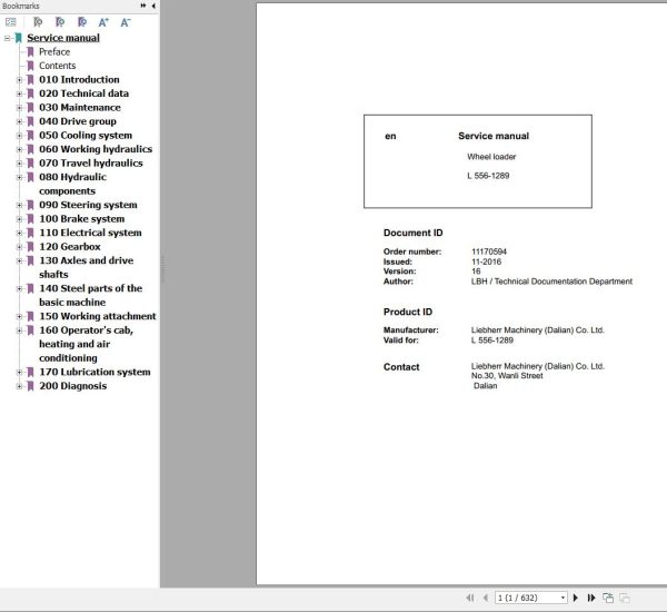 Liebherr Wheel Loader L556 1289 Service Manual 11170594 1
