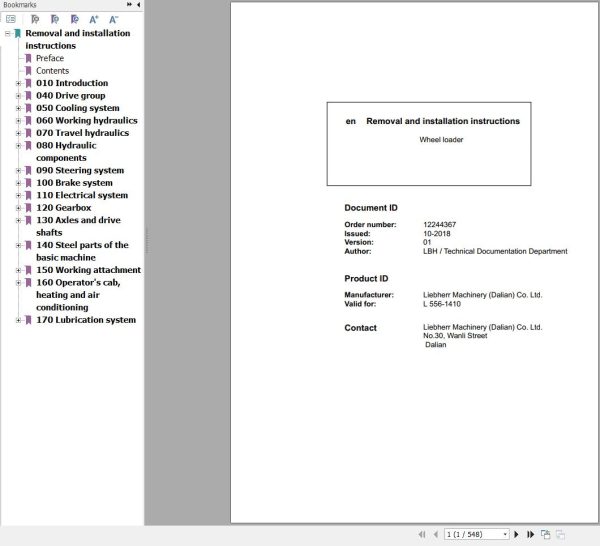 Liebherr Wheel Loader L556 1410 Removal And Installation Instructions Manual 12244367 1
