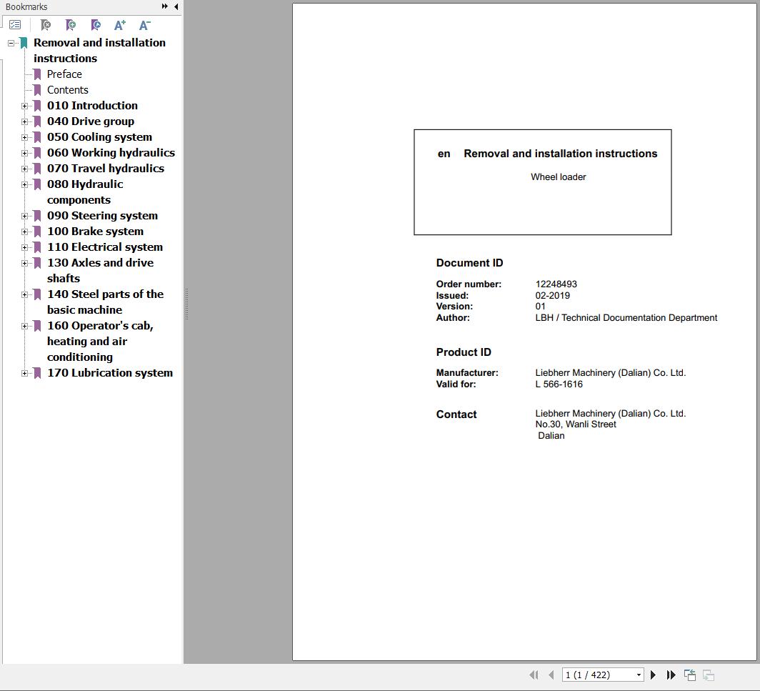 Liebherr Wheel Loader L556 1616 Removal And Installation Instructions Manual 12248493 1