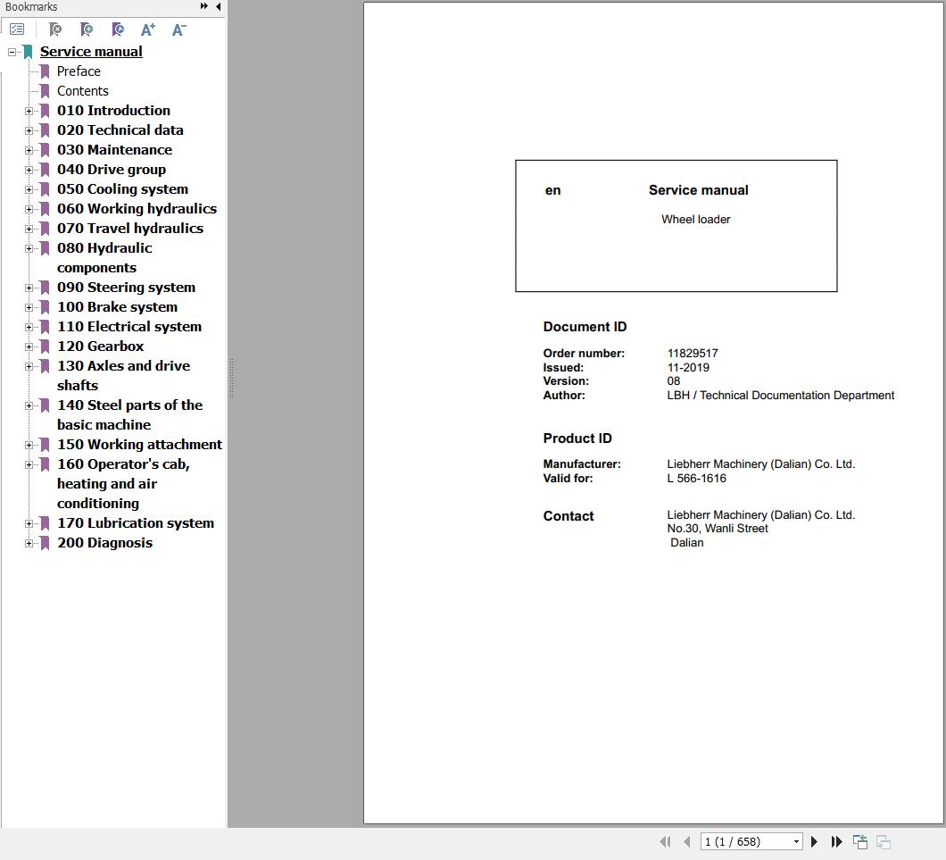 Liebherr Wheel Loader L556 1616 Service Manual 11829517 1
