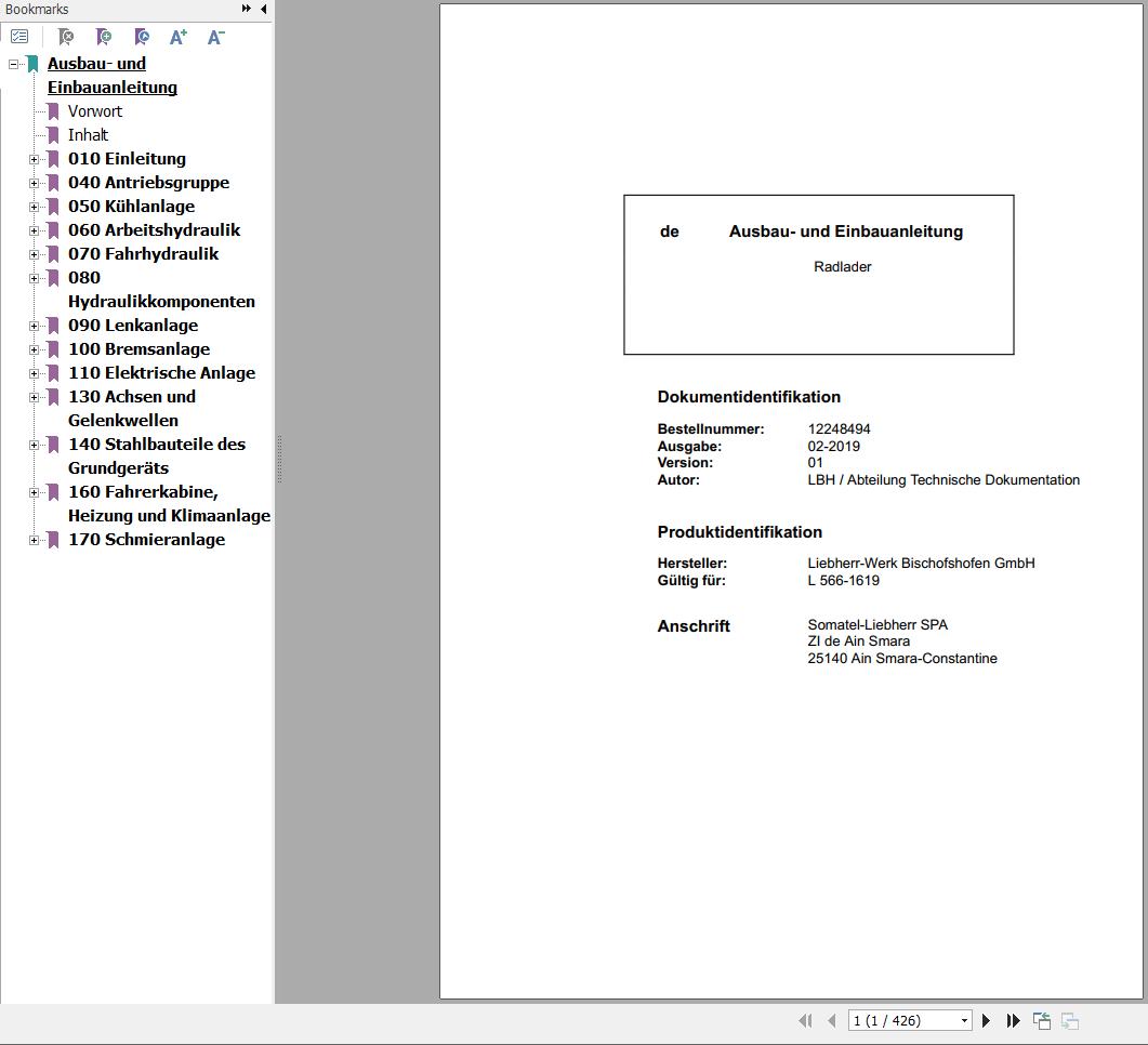 Liebherr Wheel Loader L556 1619 Removal And Installation Instructions Manual 12248494 1