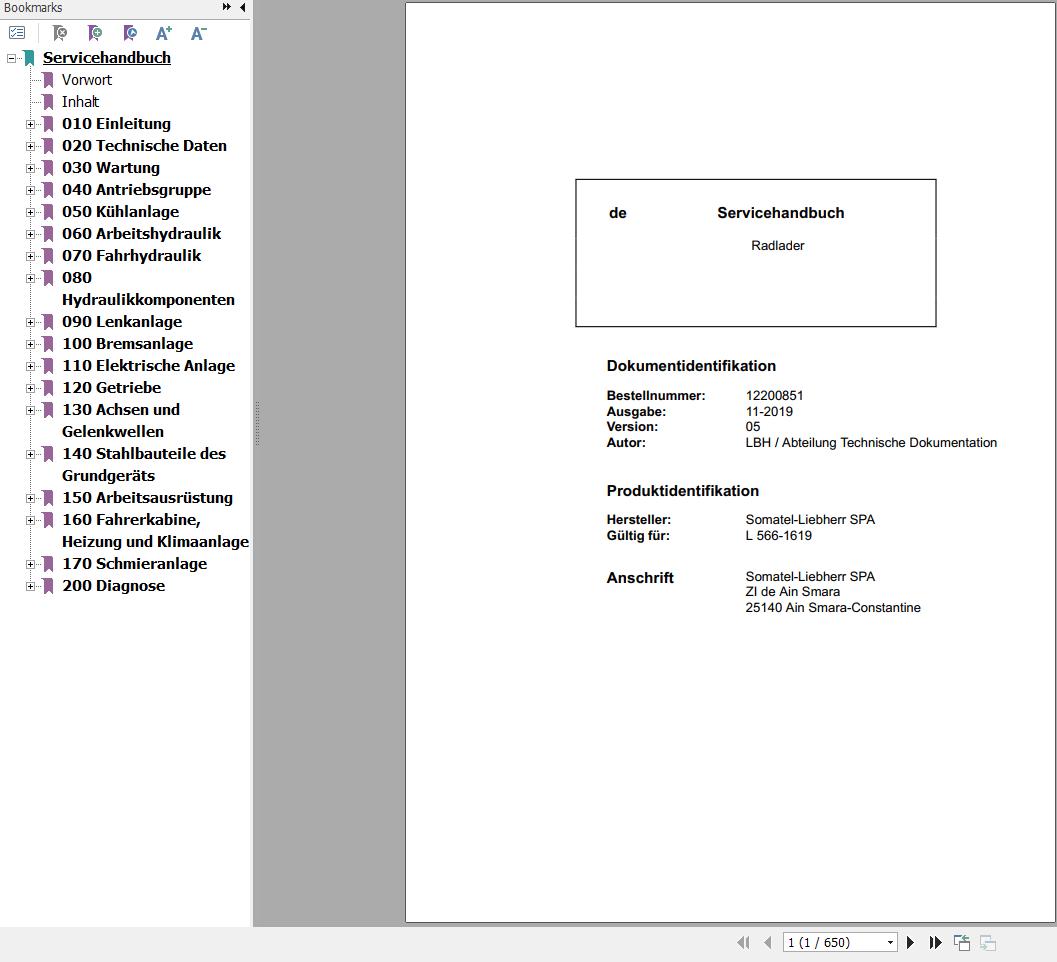 Liebherr Wheel Loader L556 1619 Service Manual 12200851 DE 1