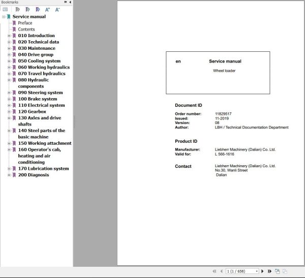 Liebherr Wheel Loader L566 1616 Service Manual 11829517 1