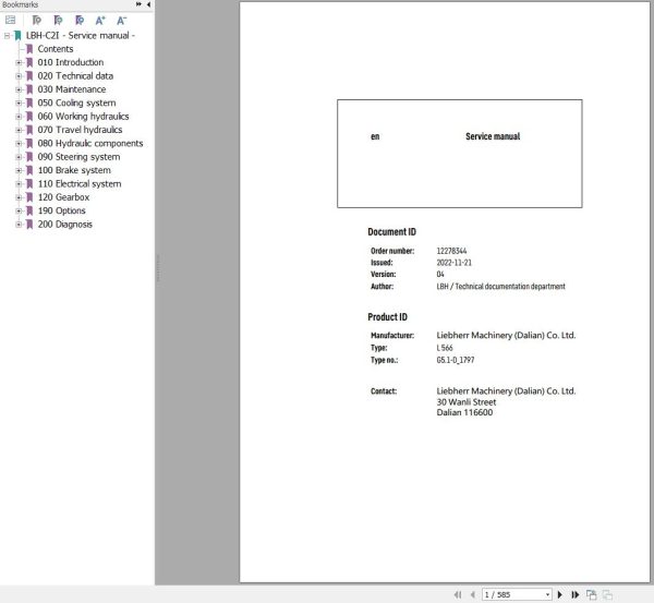 Liebherr Wheel Loader L566 G5.1 D 1797 Service Manual 12278344 1