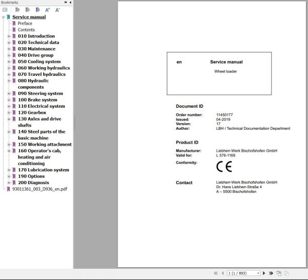 Liebherr Wheel Loader L576 1169 Service Manual 11450177 1