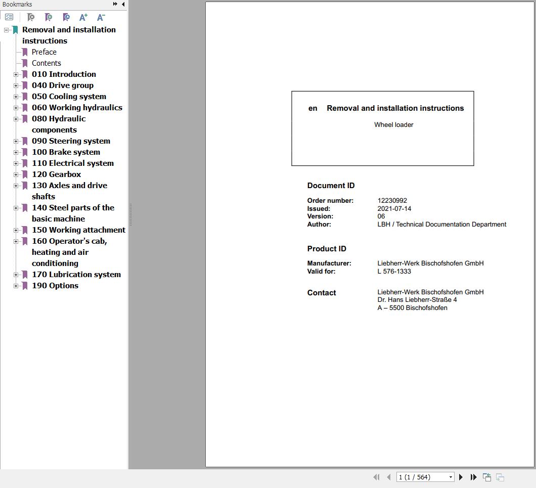 Liebherr Wheel Loader L576 1333 Removal And Installation Instructions 12230992 1