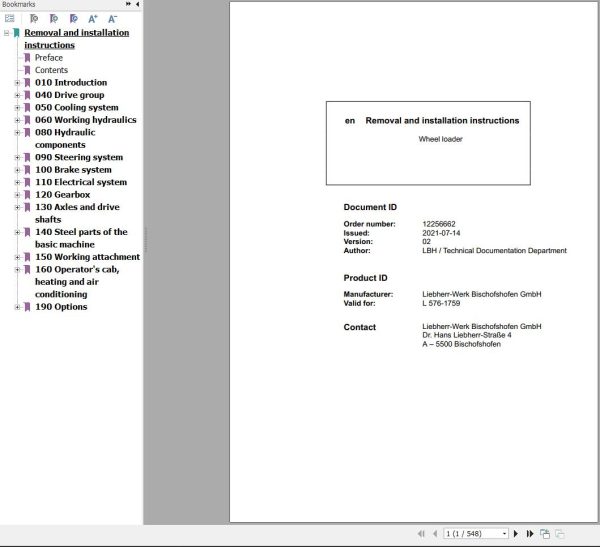 Liebherr Wheel Loader L576 1759 Removal And Installation Instructions 12256662 1