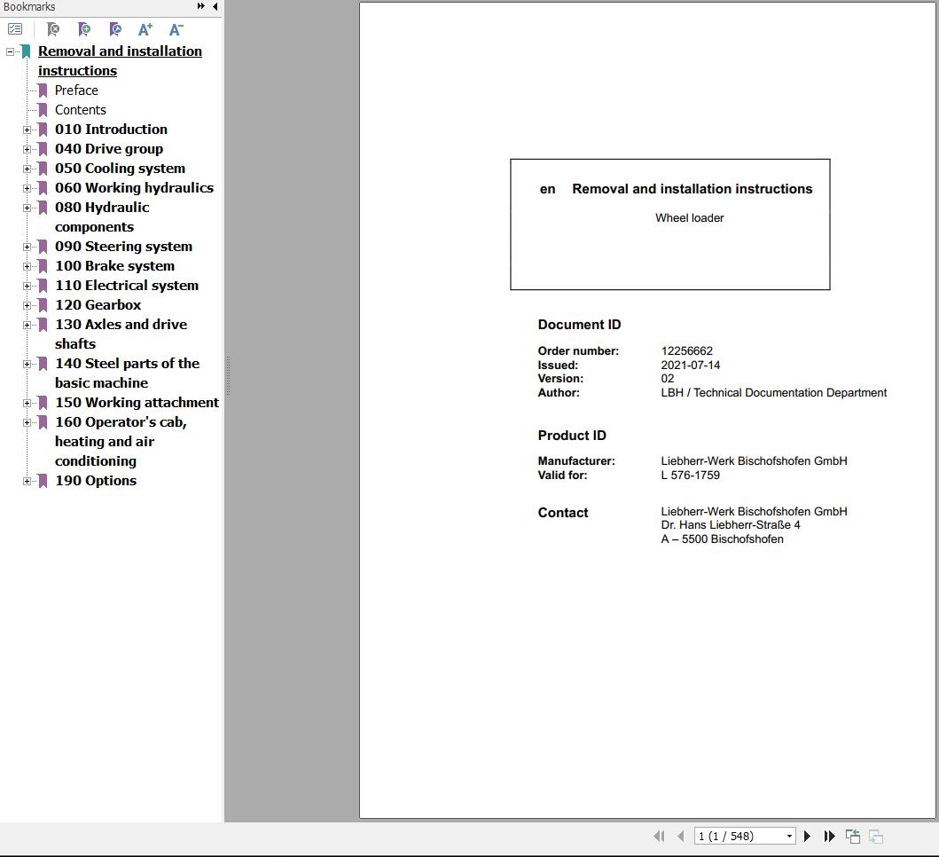 Liebherr Wheel Loader L576 1759 Removal And Installation Instructions 12256662 1
