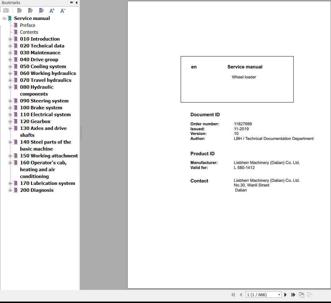 Liebherr Wheel Loader L580 1412 Service Manual 11827699 1