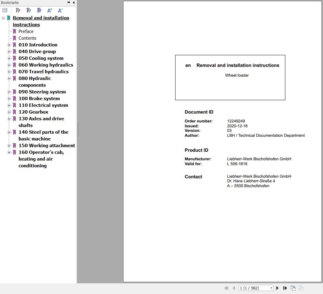 Liebherr Wheel Loader L580 1495 Removal And Installation Instructions 12249154 1