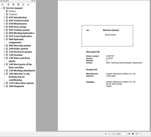 Liebherr Wheel Loader L580 1495 Service Manual 11827707 1