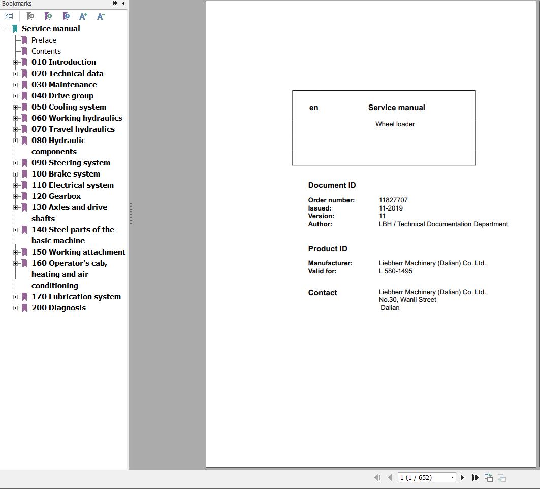 Liebherr Wheel Loader L580 1495 Service Manual 11827707 1