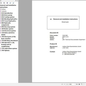 Liebherr Wheel Loader L580 1578 Removal And Installation Instructions 12241259 1