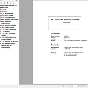 Liebherr Wheel Loader L580 1762 Removal And Installation Instructions 12256664 1
