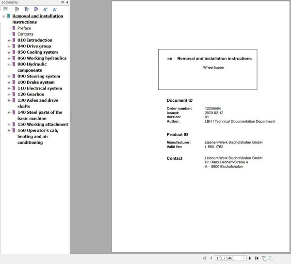 Liebherr Wheel Loader L580 1762 Removal And Installation Instructions 12256664 1